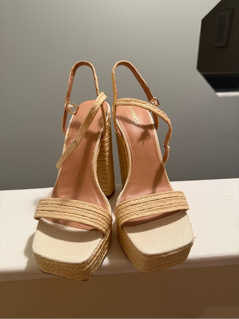 Express Women's Beige Braided Platform Sandals
